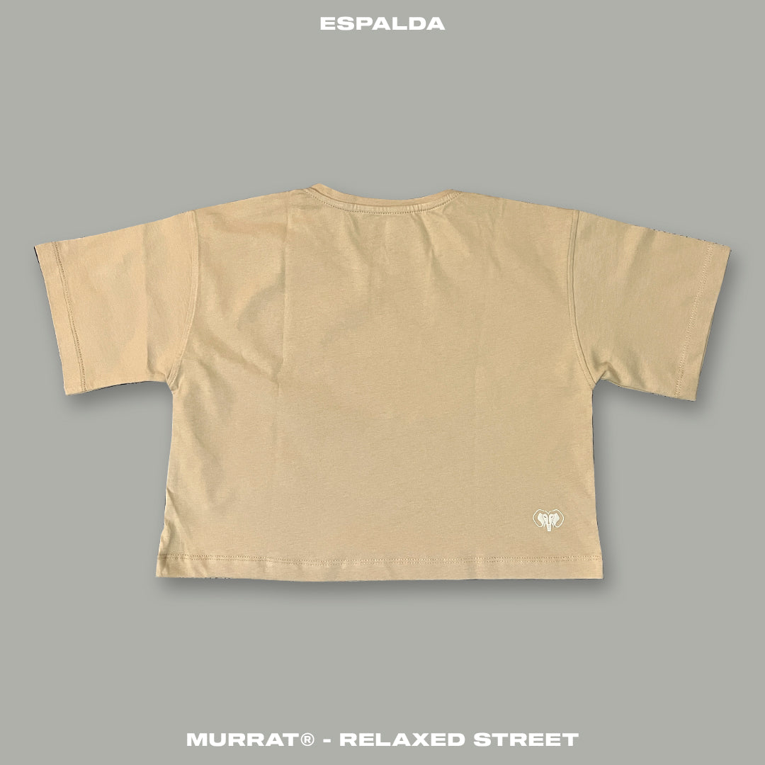 Croptop Oversize Beige "GOOD MOOD"